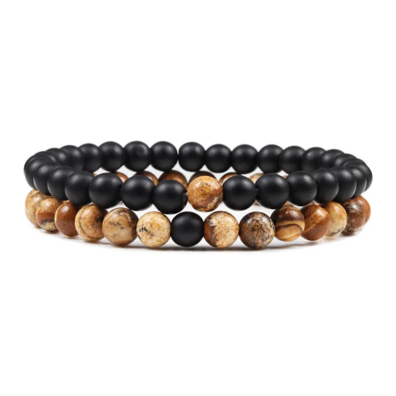 Bracelet couple pierres naturelles 6mm mat
