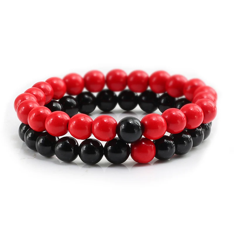 Bracelet couple pierres naturelles rouge clair 8mm – Image 2