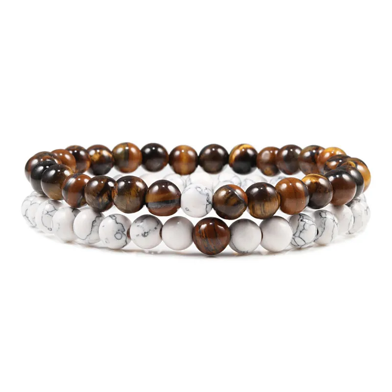 Bracelet couple pierres naturelles œil de tigre blanc 6mm