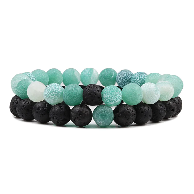 Bracelet couple en pierres naturelles 8mm noir et vert