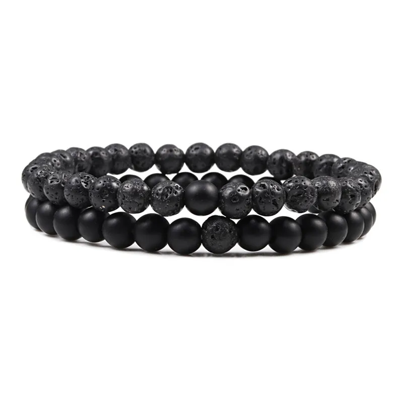 Bracelet couple pierres naturelles 6mm lave mat