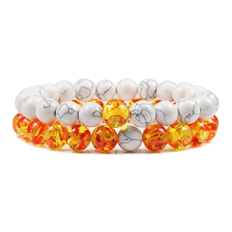 Bracelet en pierres naturelles blanches et jaunes pour couple 8mm