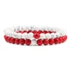Bracelet couple pierres naturelles rouge et blanc 6mm