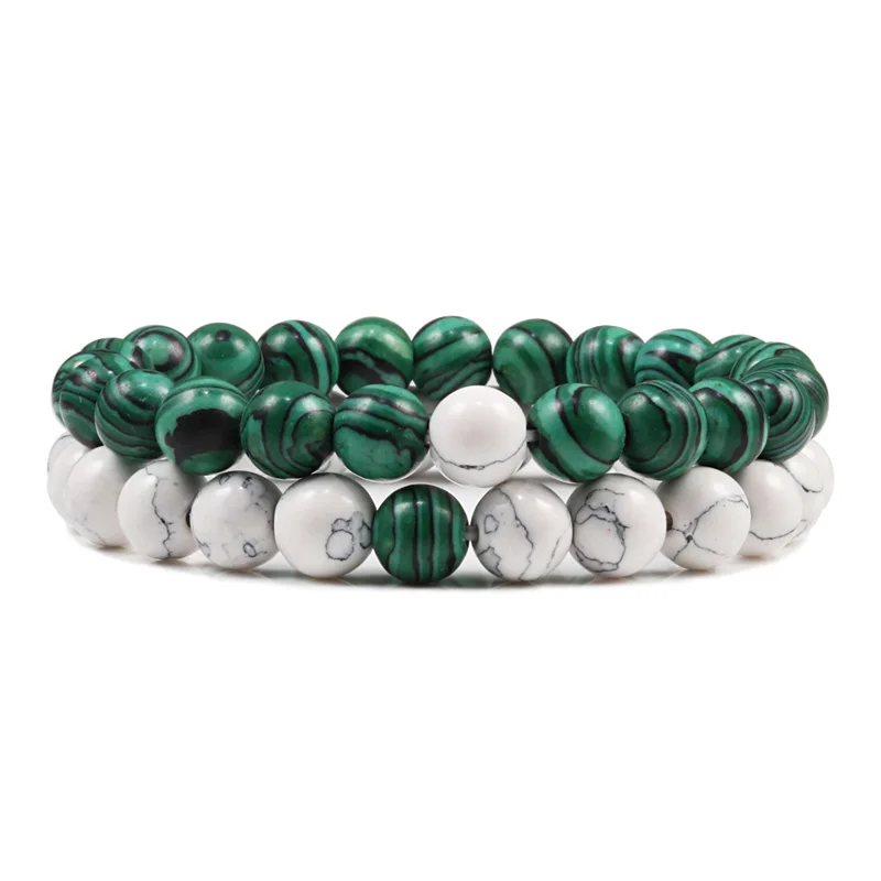 Bracelet de couple en malachite blanche 8mm